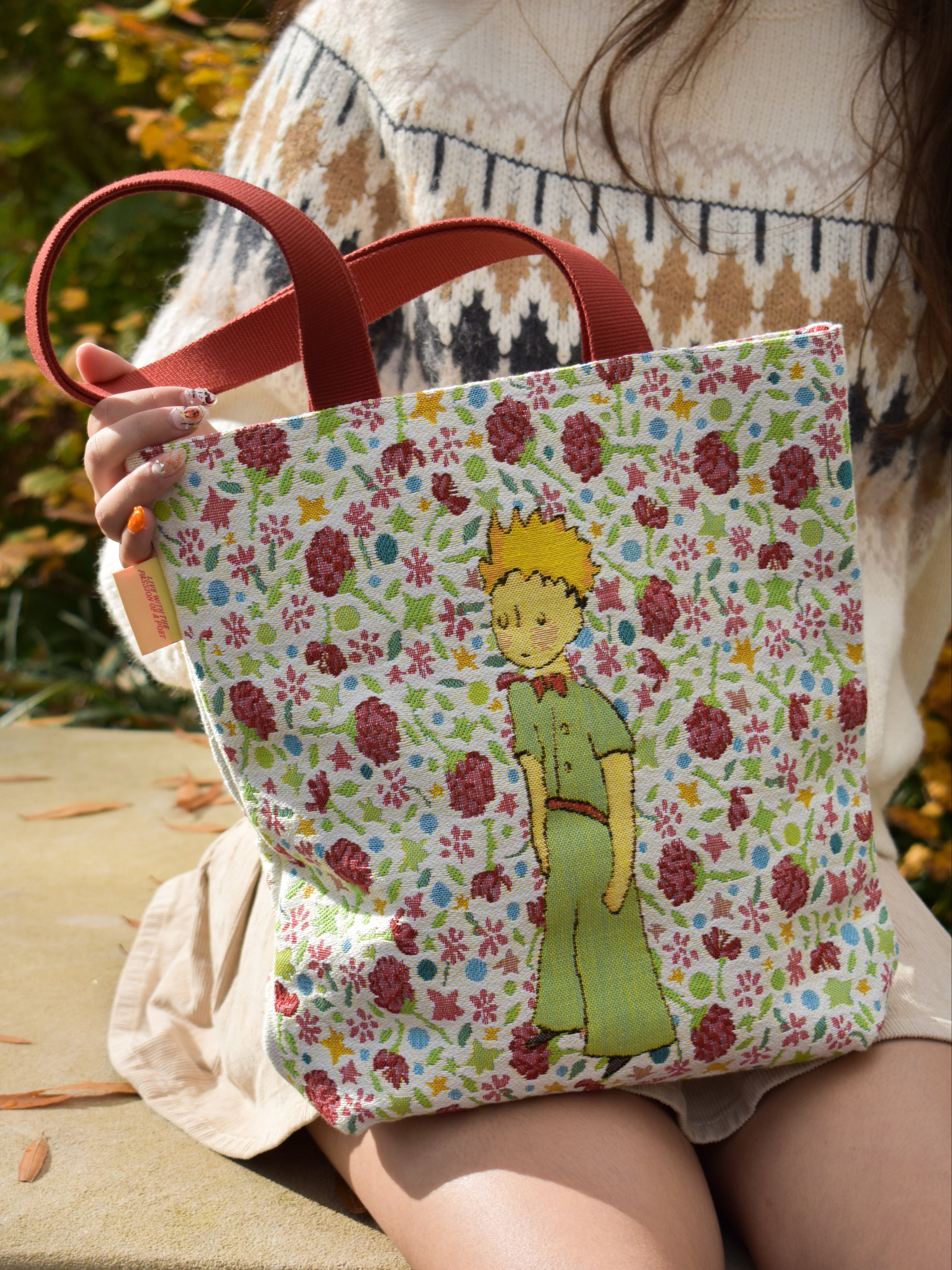 The Little Prince on Flowers Tote Bag